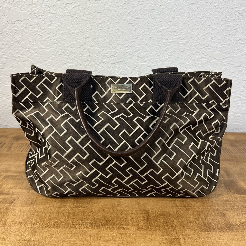 Tommy Hilfiger Monogram Tote Bag Brown Khaki Handbag
